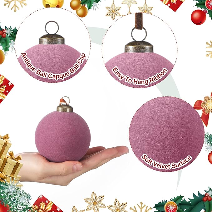 36 Pcs Velvet Christmas Balls Bulk - Flocked Christmas Tree Ball Ornaments Hanging Decoration for Xmas Tree, Wreath, Home or Party Decorations, 2.36", 2.76", 3.15"(Taro Purple)