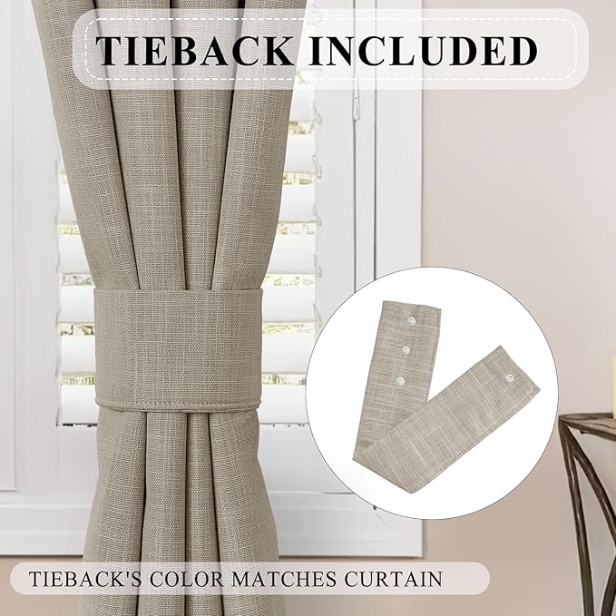 Macochico Blackout Curtains Thick Linen Texture Pinch Pleated Drapes for Living Room Bedroom Windows Nursery Modern Farmhosue Curtains Brown Blackout Panels with Tieback 84" Wx84 L 1 Panel