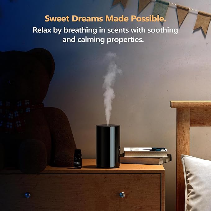 Airversa Waterless Diffuser for Essential Oil, Battery Operated Nebulizer, 0.7 Fl.Oz./ 20mL Capacity, Mini Scent Air Machine, 3 Countdown Timers & 3 Mist Levels for Home Room Car Office - AN8 Black