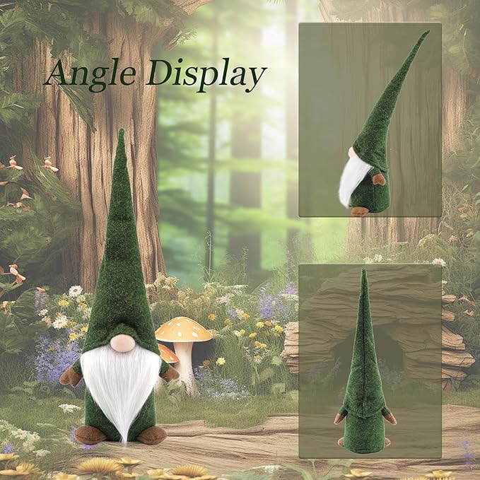 Christmas Gnomes Decorations,16in Handmade Swedish Gnome, Yule Santa Nisse, Nordic Figurine, Plush Elf Toy, Thanksgiving Day Gift Tomte Swedish Gnome Doll for Table Ornaments (Green)