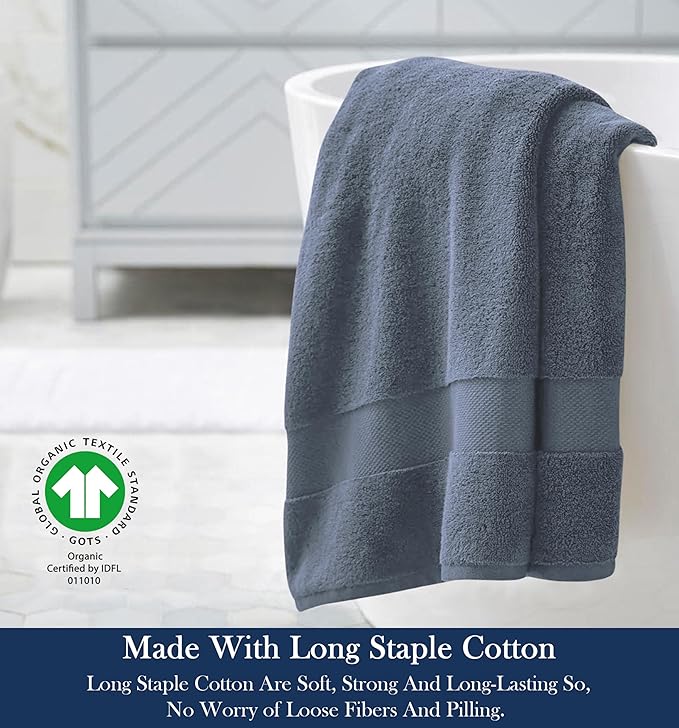 Delara Organic Cotton Luxuriously Plush Bath Towel Pack of 4 | GOTS & OEKO-TEX Certified | Premium Hotel Quality Towels | Feather Touch Technology|650 GSM Long Staple|Soft, Quick Dry & Ultra-Absorbent
