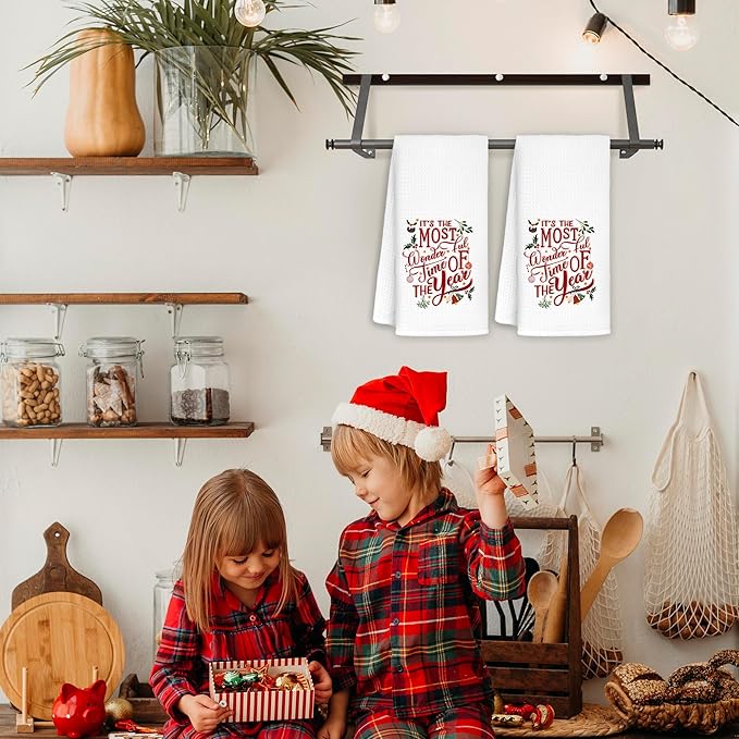 Christmas Kitchen Towels, It's The Most Wonderful Time of The Year Hand Towels for Bathroom, Dish Towels for Kitchen, Kitchen Bathroom Decor, 16x24 Inches