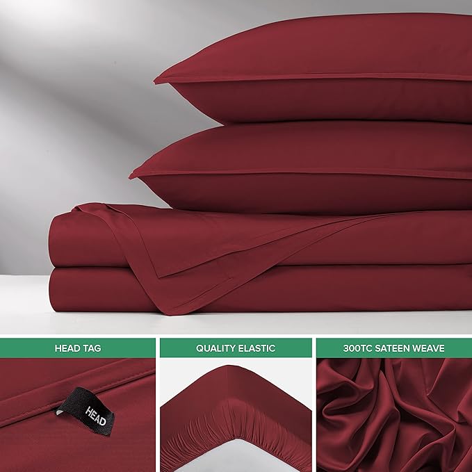 Full Sheets by Pure Bamboo, Genuine 100% Organic Viscose Derived from Bamboo Bed Sheet Set, Luxuriously Soft & Cooling, Double Stitching, Lifetime Quality Promise (Full, Merlot)