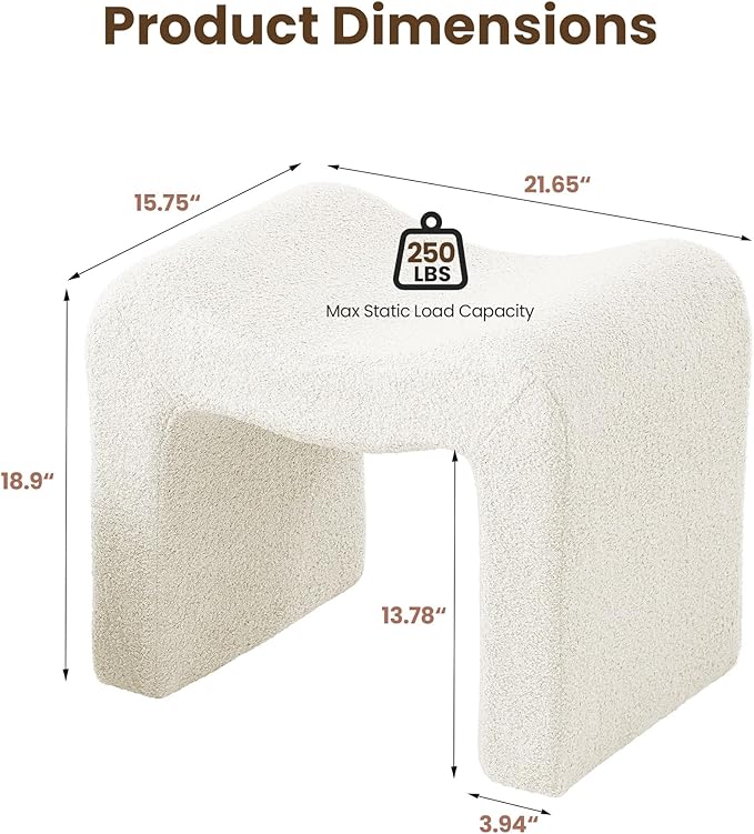 Small Footstool Ottoman Vanity Stool Chair Seating Backless Modern Foot Rest Teddy Velvet Ottoman for Makeup Room Living Room Bedroom Entryway,White (Single 1)