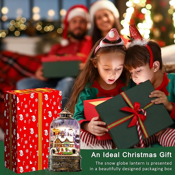 10.3" Christmas Snow Globe Water Lantern with Train Station Scene Battery Operated or USB Powered Musical Lighted Holiday Decoration for Tabletop Display for Family and Friends