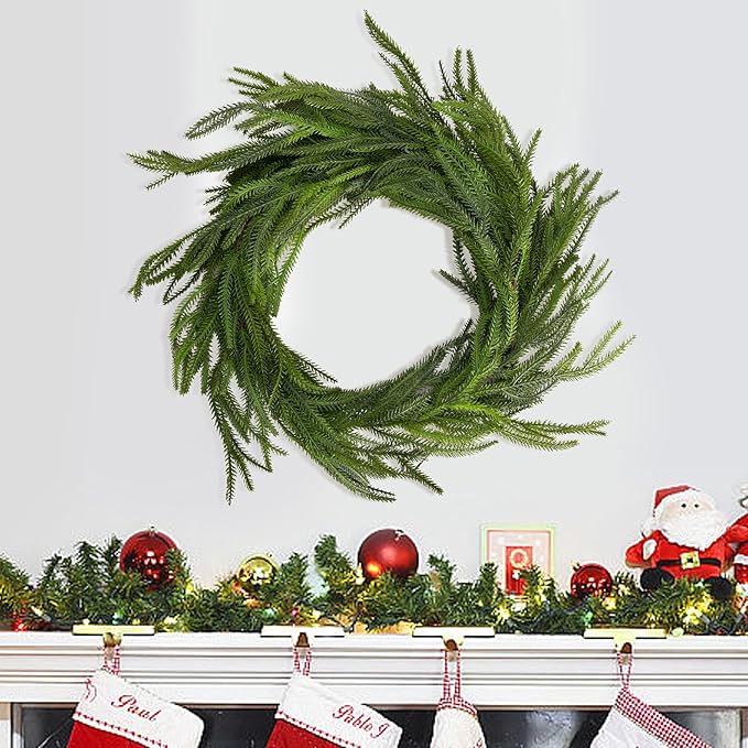 6 Ft Christmas Norfolk Pine Garland, Dense Norfolk Pine Realistic Touch Garland, Artificial Pine Greenery Garlands for Christmas Holiday Mantle Fireplace Table Home Decor