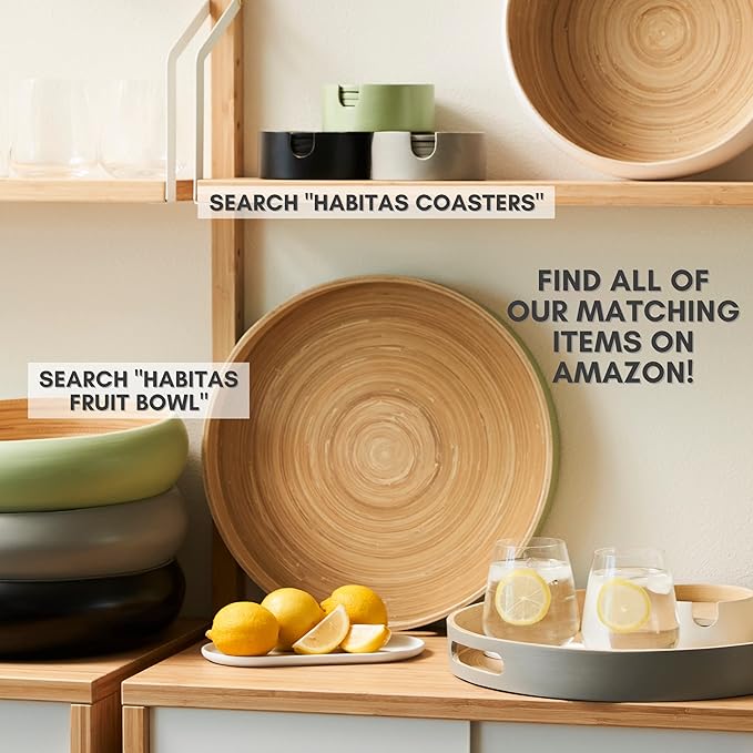 Spun Bamboo Round Wooden Tray, Gray, 13.75 Inches