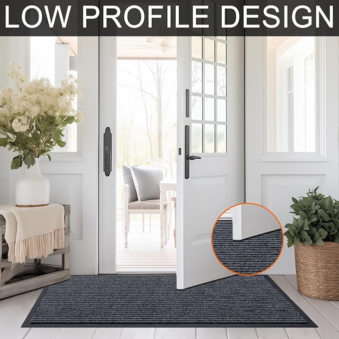 CHICHIC 4'x6' Indoor Outdoor Heavy Duty Door mat, Welcome Front Door Mat for Home Entrance, Super Water Absorbent Large Commercial Floor Mats, Non Slip Rubber Back Entryway Rugs for Garage (Grey)