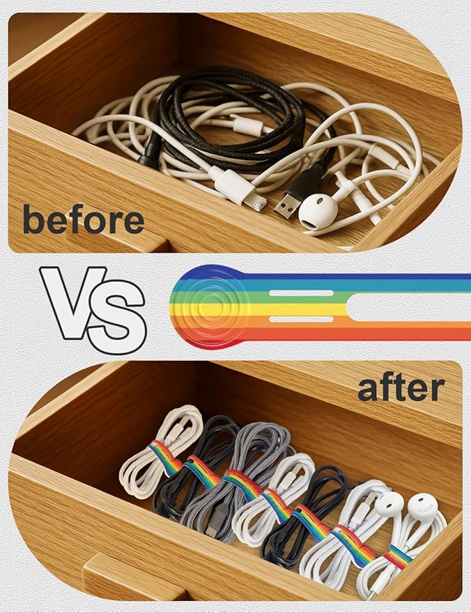 Viaky 6Pcs Magnetic Cable Ties,Rainbow Bookmark,Silicone Cable Straps Cord Organizer,Electronics Accessories for Noticeboard Fridge Magnets for Office School Home