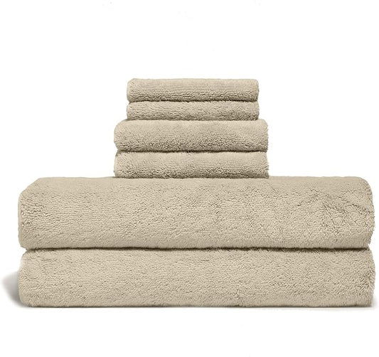 Italic Ultraplush Luxe 6 Piece Towel Set – 2 Bath Sheets, 2 Hand Towels, 2 Washcloths – 800GSM Soft, Highly Absorbent & Quick Drying, Resort Grade 100% Australian Cotton Towels (Sand)
