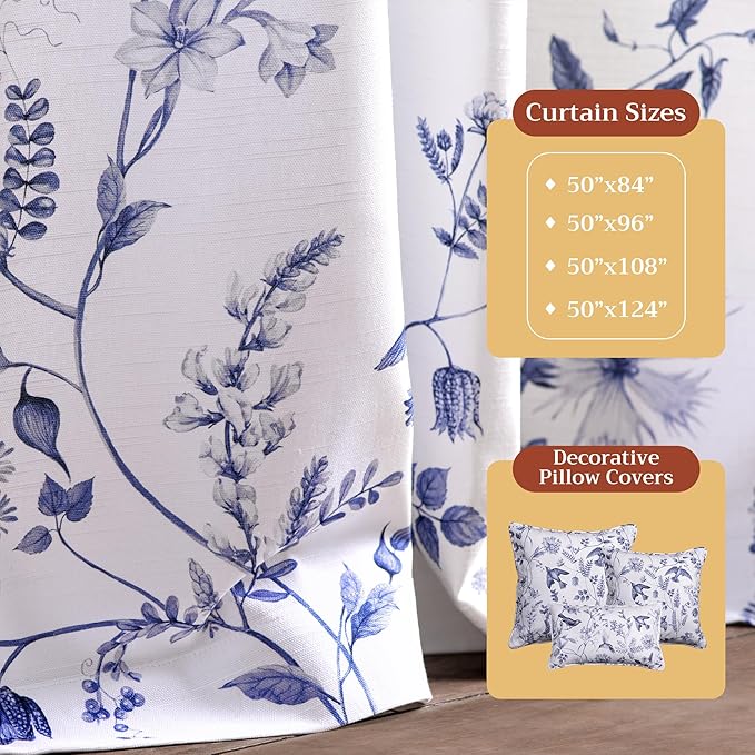 Maison d' Hermine Curtains for Living Room 100% Cotton 96 inch Length Two Panels Light Filtering Curtains for Bedroom Windows with Rod and Loop Pockets Drapes (Neo Ipomee White, 50" W x 96" L)
