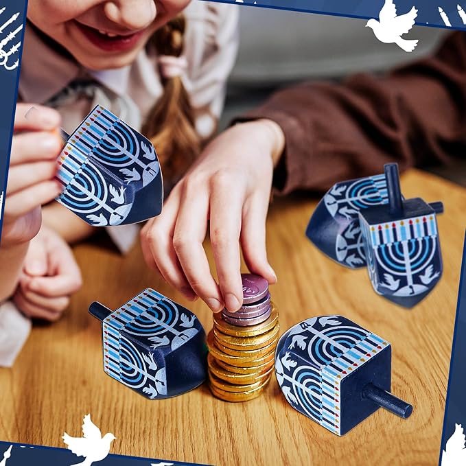 2 Pcs Hanukkah Dreidels Game Toy Extra Large Wooden Dreidel for Hanukkah Decoration with English Transliteration, Forever Spinning Tops Party Favors(Candlestick)