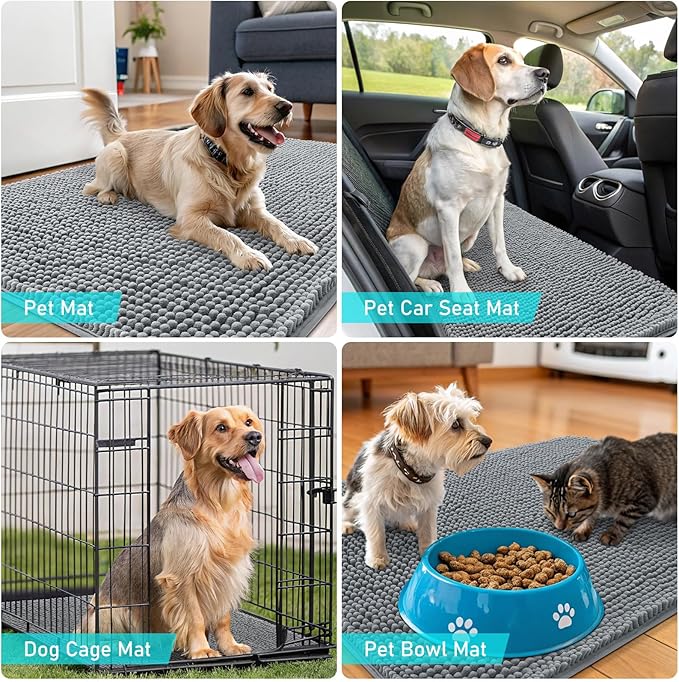 OLANLY Dog Door Mat Set 4-Piece 36x24, Absorbs Moisture and Dirt, Absorbent Non-Slip Washable Doormat, Quick Dry Chenille Mud Mat for Dogs, Entry Indoor Entryway Carpet for Inside Floor, Grey