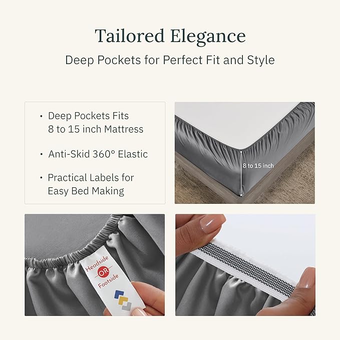 California Design Den Certified Luxury 100% Egyptian Cotton Bed Sheets Full, Deep Pocket Full Size Sheets Set, Soft and Breathable Sateen, Luxury Cotton Sheets (Grey, Full)