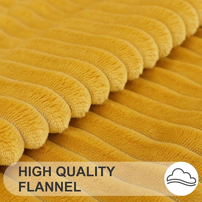 Simmore Decorative Fall Throw Pillow Covers 24x24 Set of 2, Soft Natural Plush Flannel Double-Sided Fluffy Couch Pillow Covers for Sofa Living Room, Mustard Yellow