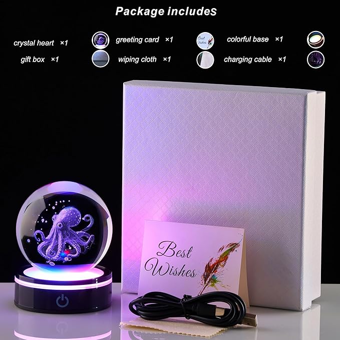 3D Crystal Ball Statue, Female Ocean Glass Ball Gift, Suitable for Female and Male Friends, Graduates, Friends, Colleagues, Marine Life Enthusiasts, Paper Souvenirs for Home Decoration