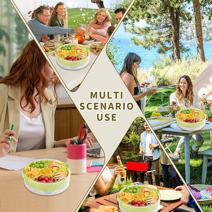 Fruit Ice Divided Serving Tray with Lid and Handle,Chilled Veggie Tray,Shrimp Cocktail Serving Dish,Ideal Cold Chilled Serving Platter for Parties,for Vegetables,Appetizer,Salads,Picnic,Road Travel