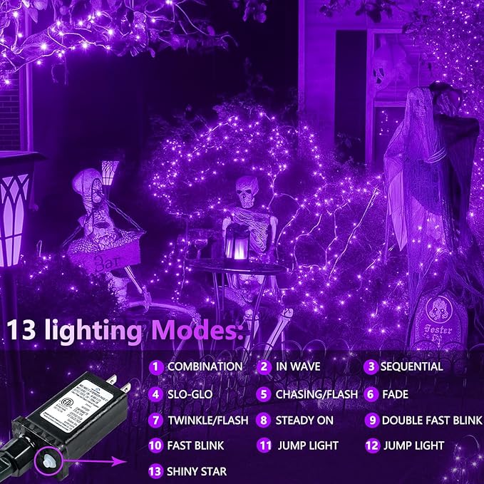 SANJICHA Purple Extra-Long 66FT 200 LED Halloween Lights for Indoor/Outdoor, Super Bright 8 Lighting Modes Plug in String Lights for Halloween Decorations Bedroom Party Garden Patio Tree (Purple)