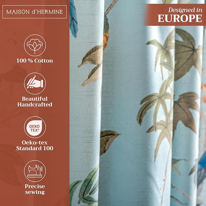 Maison d' Hermine Curtains for Living Room 100% Cotton 108 inch Length One Panel Light Filtering Curtains for Bedroom Windows with Rod and Loop Pockets Drapes (Hokuzai Blue, 50" W x 108" L)