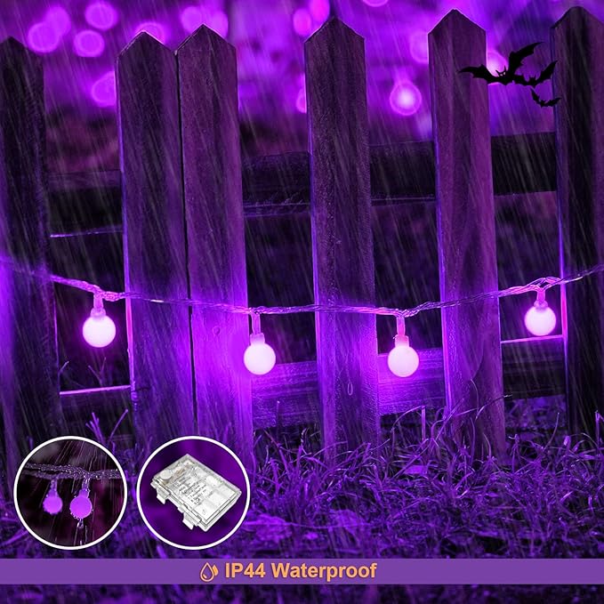 JMEXSUSS Purple Halloween Lights, 33ft with 8 Modes Remote, 100 LED Globe String Lights Outdoor Battery Operated for Halloween Bedroom Party Christmas Decor