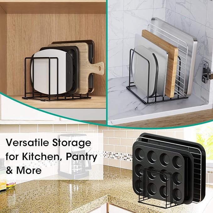2-Pack Dish Rack & Cutting Board Organizer β 5-Tier Metal Rack for Cutting Boards, Bakeware, Trays β Space-Saving Kitchen Storage, Rust-Resistant Dish Organizer for Cabinets, Countertops & Pantry