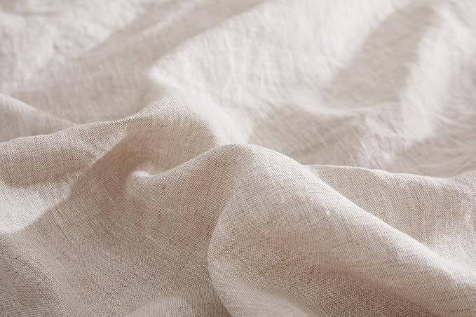 100% French Flax Linen Sheet Set, Bed Sheets Breathable and Durable, 4 Pcs Set - 1 Flat Sheet, 1 Fitted Sheet, 2 Pillowcases, 16 Inch Deep Pocket, All Season (Natural Linen, Queen)