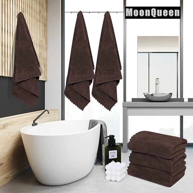 MOONQUEEN 2 Pack Premium Bath Towel Set - Quick Drying - Microfiber Coral Velvet Highly Absorbent Towels - Multipurpose Use as Bath Fitness, Bathroom, Shower, Sports, Yoga Towel (Wood Brown)