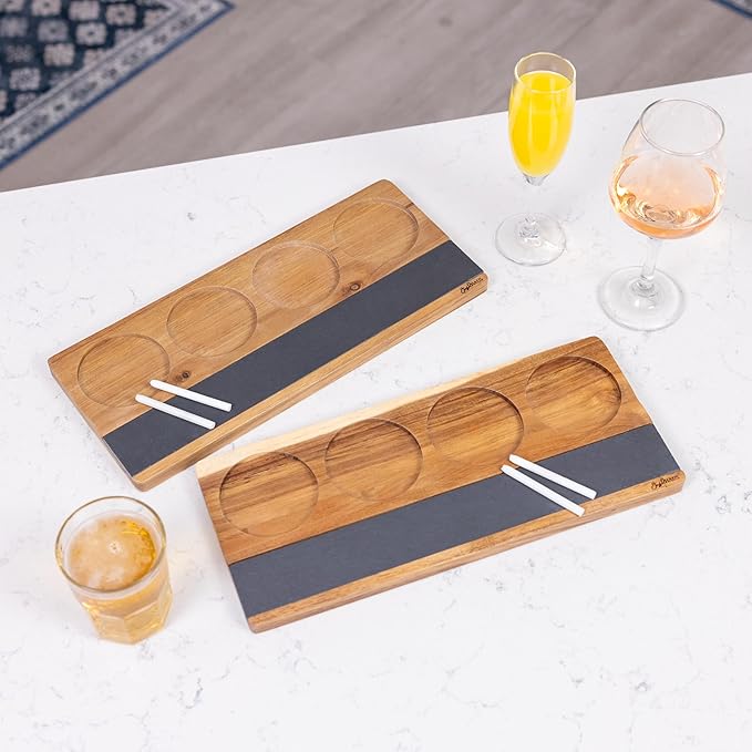 2-Pack Wine Flight Boards – Rustic Wooden Tasting Trays for Wine & Charcuterie – Bar Serving Paddles for Couples, Wine Gift Set for Tastings, Entertaining & Home Décor