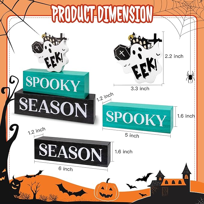 3 Pcs Halloween Wooden Tiered Tray Decor, Spooky Season Decorations Gifts for Home, Halloween Table Centerpiece for Fall Party Kitchen