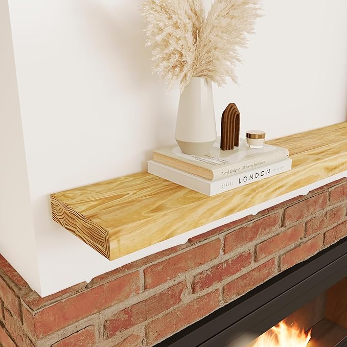 60'' Pine Wood Floating Shelf for Wall - Rustic Wall Mounted Wooden Shelf for Stylish Home Dรฉcor, Fireplace Mantel 60inch (Natural, 60x8x2) - 1pcs