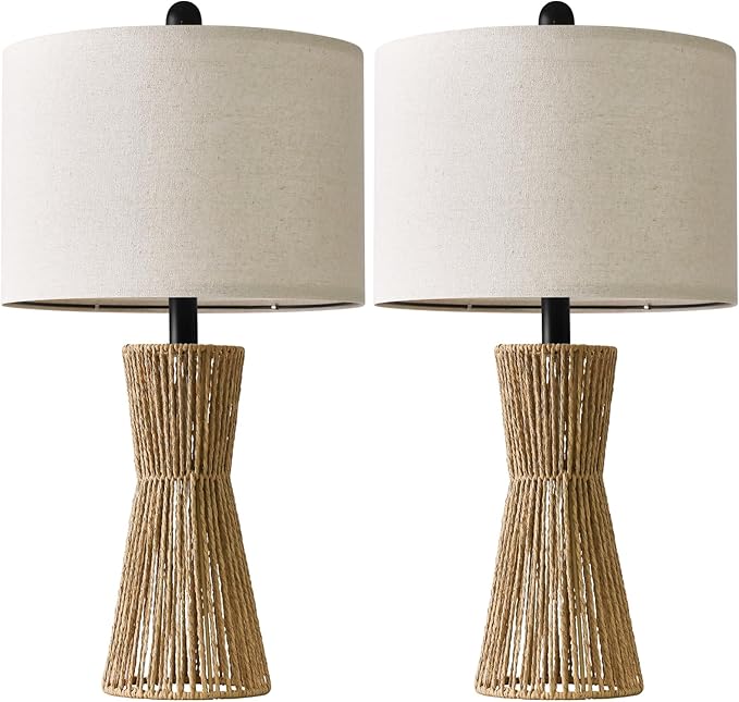 OYEARS 22.5" Table Lamps for Living Room,Boho Lamps Set of 2 for Bedrooms, Bedside Lamp for Nightstands, Rattan Lamp, Farmhouse Table Lamp for Room Decor, End Table, Retro, Brown(Not Include Bulbs)