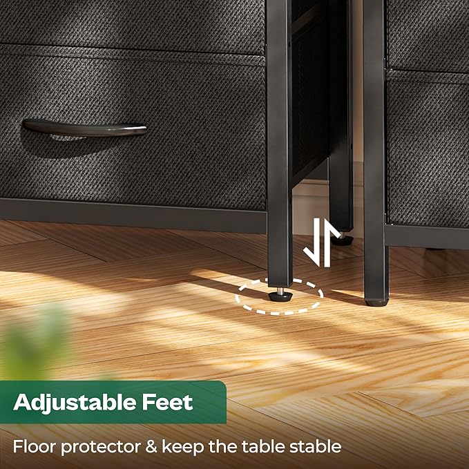 Huuger Nightstand with Charging Station, Side Table with 2 Fabric Drawers, End Table with Open Shelf, Bedside Table with USB-C Port and Outlets, Night Stand for Bedroom, Black