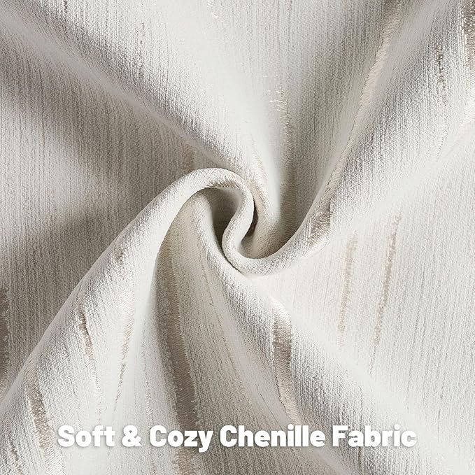 FUTEI Cream Chenille Decorative Throw Pillow Covers 12x20 Inch Set of 2,Soft Embossed Striped Textured Lumbar Pillow Cases,Modern Home Decor for Couch Bed Living Room