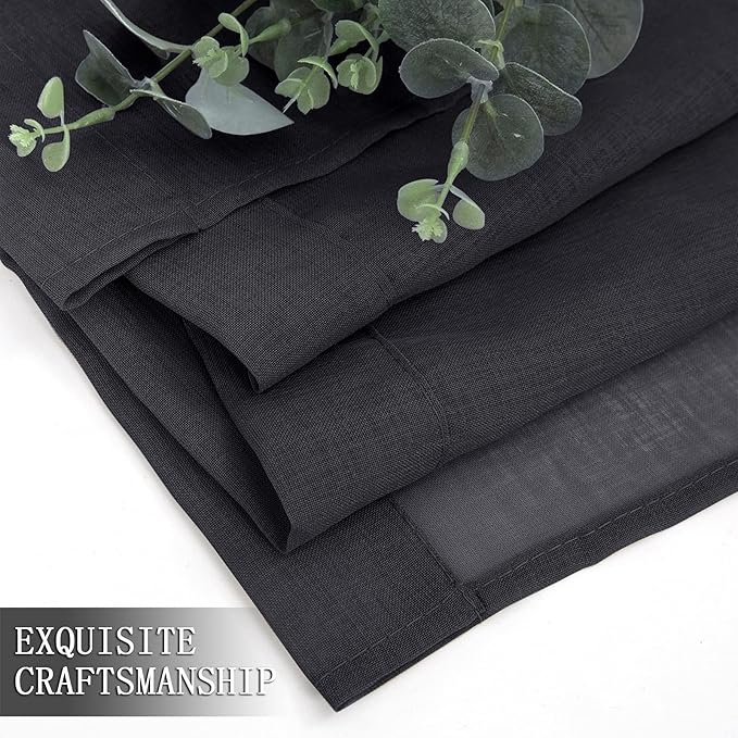 Tollpiz Sheer Curtains Linen Textured Bedroom Curtain Sheers Light Filtering Rod Pocket Voile Curtains for Living Room, 54 x 84 inches Long, Black, Set of 2 Panels