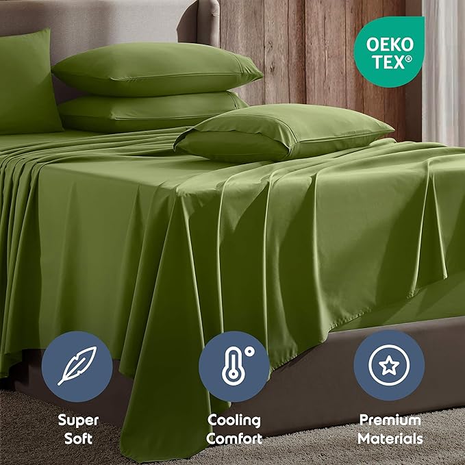 Nestl Extra Deep Twin Sheet Set - 4 Piece Breathable & Cooling Sheets - Hotel Luxury Bedding Set w/18-24 Inch Deep Pockets - Easy & Secure Fit - Super Soft, Wrinkle Free & Comfy - Calla Green