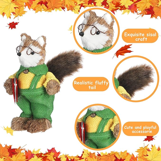 Namalu 2 Pack Fox Sisal Fall Decor Thanksgiving Decoration Indoor Sisal Figurine for Home Table Centerpieces Cute Handmade Fall Woodland Animal Statue for Autumn Harvest Office Cozy Shelf Decor