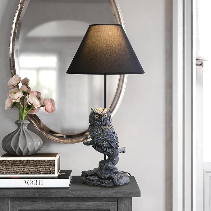 24.5" Wise Owl Table Lamp with Fabric Shade – Rustic Woodland Bedside & Nightstand Light, Farmhouse Animal Home Decor Accent, Nature Inspired Living Room Bedroom End Table Lighting