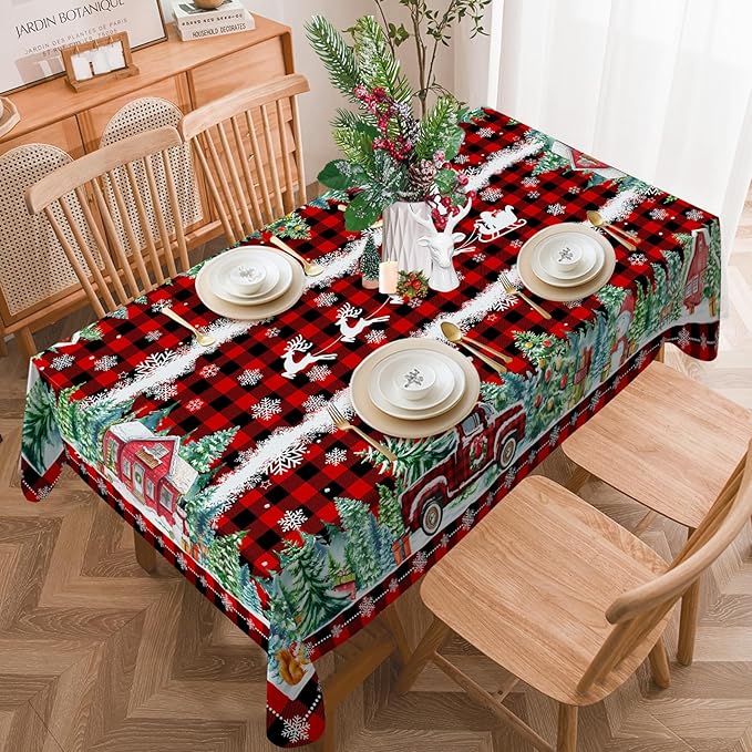Christmas Tablecloth 60x104 Inches Rectangle - Xmas Decorations for Home - Red Christmas Table Cloth - Buffalo Plaid Decor for Home, Party, Kitchen