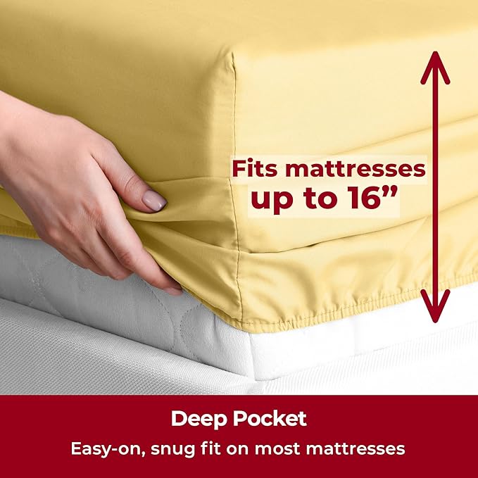 Mellanni Twin Sheets Set - 3 PC Iconic Collection Bedding - Hotel Luxury, Extra Soft, Cooling Bed Sheets - Wrinkle, Fade, Stain Resistant (Twin, Yellow)