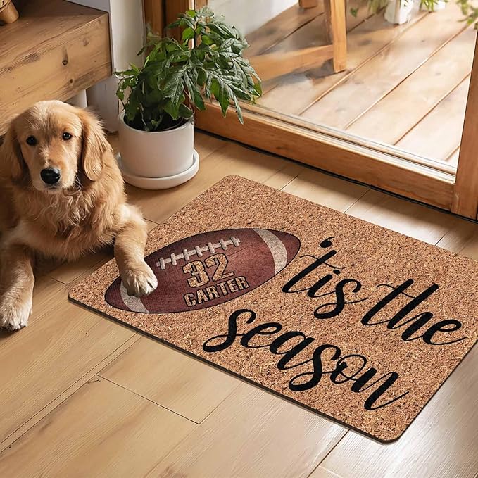 Custom Halloween Name Door Mat for Family, Personalized Halloween Decor Indoor, Custom Football Pattern Door Mat, Halloween Decor Gifts Customized