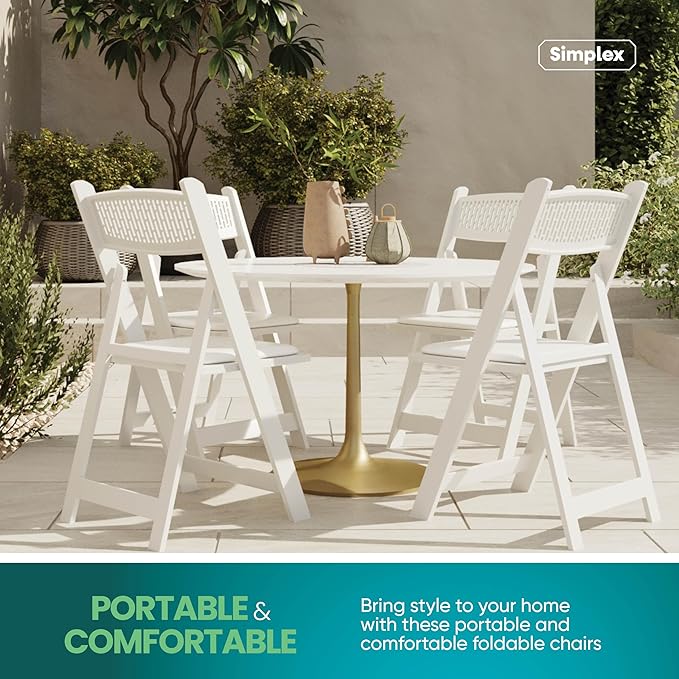 SIMPLEX White Stackable Folding Chairs with Padded Seat & Mesh Back, Padded Indoor/Outdoor Folding Chair, Lightweight Foldable Chairs, Weight Capacity 800LBs (8 Pack)