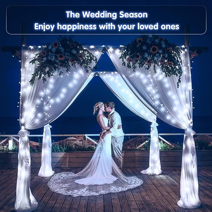 JMEXSUSS 2 Pack White Battery Operated Christmas String Lights, Each 33ft 100 LED Wedding Lights Outdoor Indoor, with 8 Modes Remote Waterproof