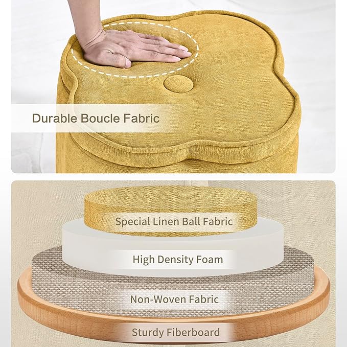 Crestview Collection 18" Flower Foot Rest Ottoman with Storage,Chenille Fabric Pouf Ottoman for Home Decor, Vanity Stool, Extra Seating for Living Room, Bedroom, Entryway, Spice Yellow