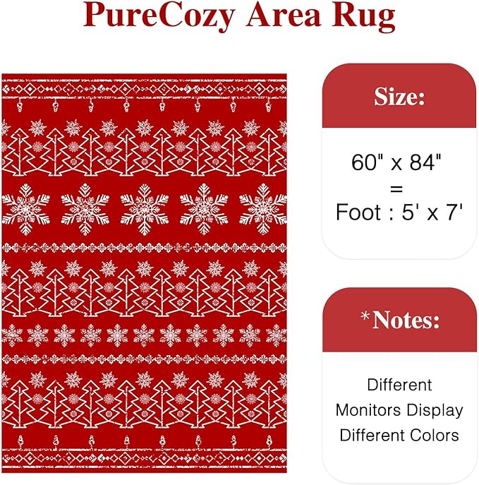 Christmas Area Rug 5x7 Red Washable Kitchen Carpet Xmas Snowflake Holiday Decor Indoor Throw Rug Decorative Living Room Non Slip Soft Low Pile Bedroom Dining Room Office Nursery Bathroom