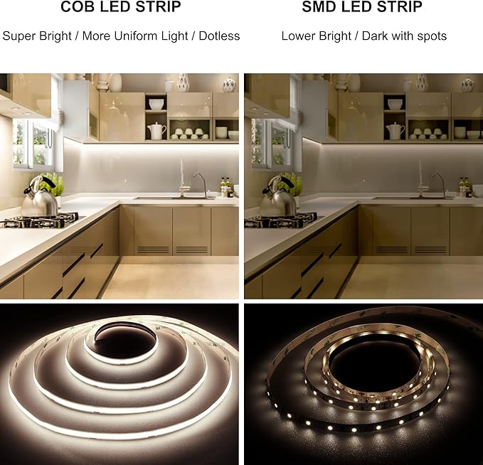 LED Strip Lights 32.8FT,Dimmable cob led Strip with Adapter and Remote,24V Strip Lights CRI90+ 8mm Wide 3840leds,Natural White 4000K Indoor led Tape,Perfect for Cabinet,Room,Kitchen,TV