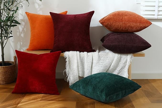 Jeneoo Bright Orange Decorative Throw Pillow Covers Soft Chenille Comfy Square Couch Cushion Cases for Living Room Sofa Decor (Set of 2, 18 x 18 Inches)