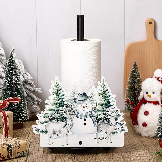 Yookeer Christmas Paper Towel Holder Deer Tree Snowflakes Towels Paper Holder for Kitchen Countertop Bathroom Home Farmhouse Winter Replaceable Xmas Tree Decor Indoor