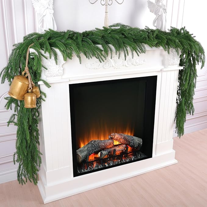 2 Pcs 9 Ft Artificial Norfolk Pine Garlands, Realistic Christmas Pine Garland Faux Winter Greenery for Holiday Table Centerpiece, Mantel, Wall, Indoor, Outdoor Christmas Decor (2, 9 Ft)