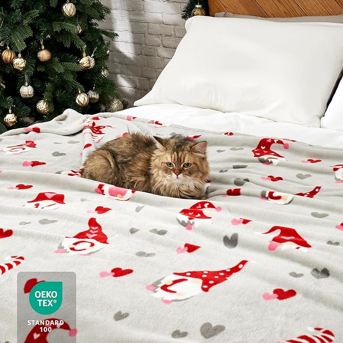 Cozy Bliss Gnome Love Heart Blanket Gift Ultra Soft Milkyplush™ Throw Blanket Cute gnome Pattern Heart Blankets for her Birthday Gift Blankets(Gnome Love,60"x80")