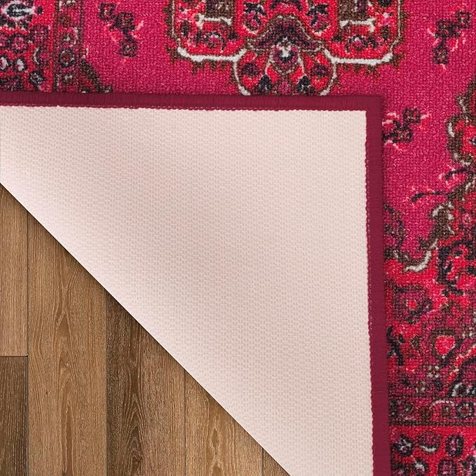 Antep Rugs Alfombras Oriental Traditional 2x7 Non-Skid (Non-Slip) Low Profile Pile Rubber Backing Indoor Runner Rugs (Pink, 2' x 7')